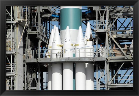 Framed Solid Rocket Boosters are Attached to the Delta II Rocket in the Mobile Service Tower Print