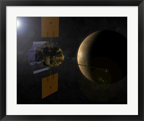 Framed Artist&#39;s Interpretation of the MESSENGER Spacecraft at Mercury Print
