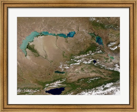 Framed Satellite view of Lake Balkhash in Eastern Kazakhstan Print