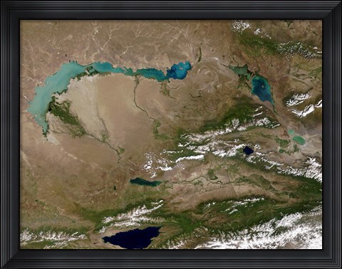 Framed Satellite view of Lake Balkhash in Eastern Kazakhstan Print