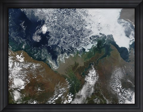Framed Mackenzie River empties into Mackenzie Bay in Northern Canada Print