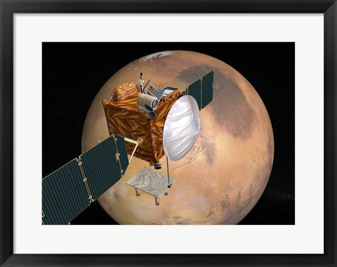 Framed Mars Telecommunications Orbiter in Flight around Mars Print