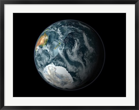 Framed Full view of the Earth Highlighting Antarctica and its Surrounding Sea Ice in the Southern Hemisphere Print