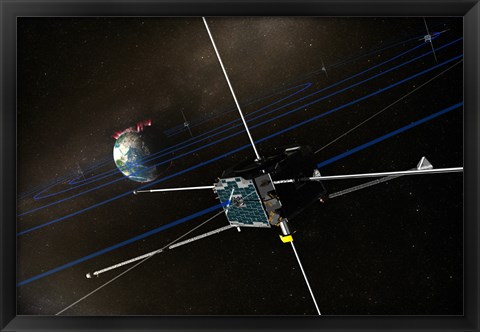 Framed Five THEMIS Spacecraft in Orbit around the Earth Print