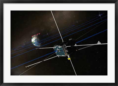 Framed Five THEMIS Spacecraft in Orbit around the Earth Print