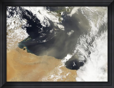 Framed Dust plumes Blowing off the North African Coast Print