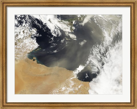 Framed Dust plumes Blowing off the North African Coast Print