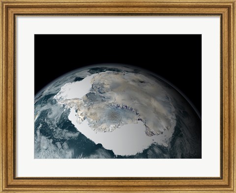 Framed Frozen Continent of Antarctica and its Surrounding Sea Ice Print