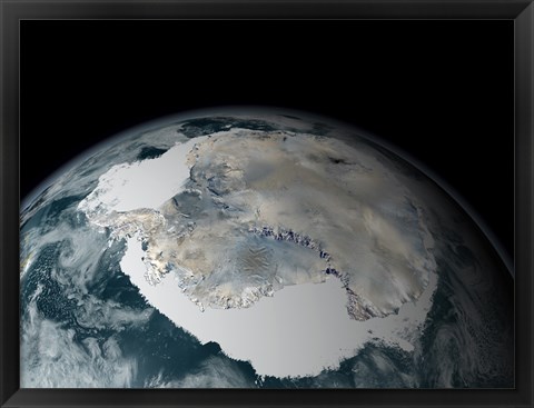 Framed Frozen Continent of Antarctica and its Surrounding Sea Ice Print