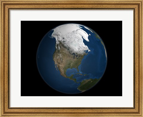Framed Global view over North America with Arctic Sea Ice Print