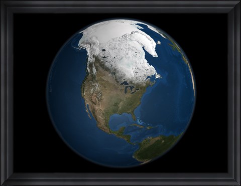 Framed Global view over North America with Arctic Sea Ice Print