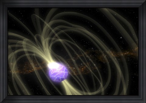 Framed Artist Conception of the SGR 1806-20 Magnetar Including Magnetic Field Lines Print