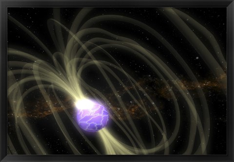 Framed Artist Conception of the SGR 1806-20 Magnetar Including Magnetic Field Lines Print