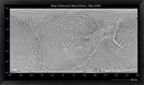 Framed Global Map of Saturn&#39;s Moon Dione Print