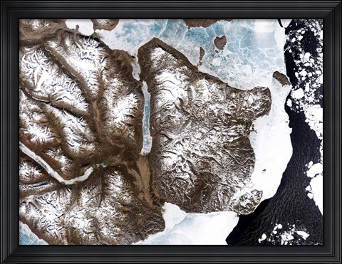 Framed Sea Ice lines the Shoreline in Eastern Greenland Print