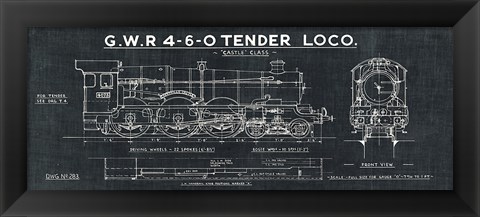 Framed Train Blueprint III Black Print