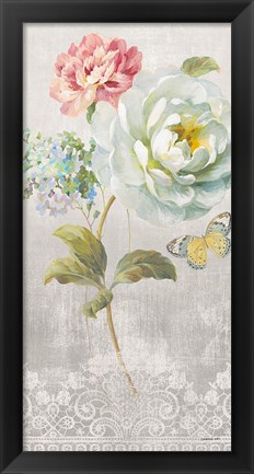 Framed Textile Floral Panel I Print