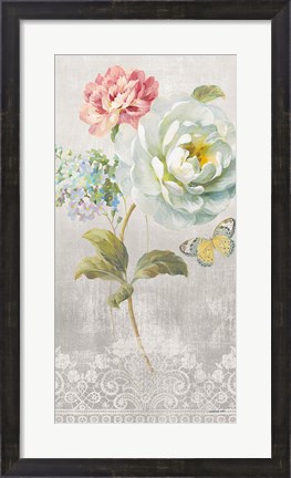 Framed Textile Floral Panel I Print