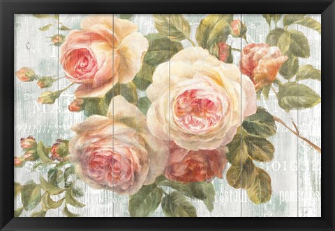 Framed Vintage Roses on Driftwood Print