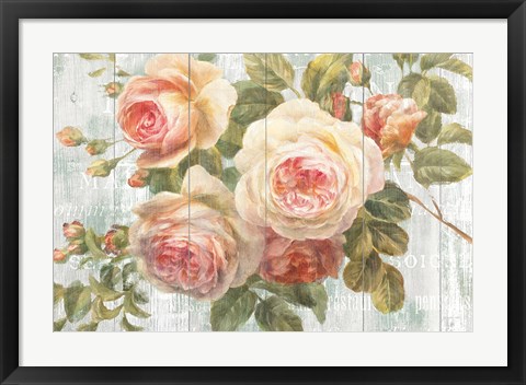 Framed Vintage Roses on Driftwood Print