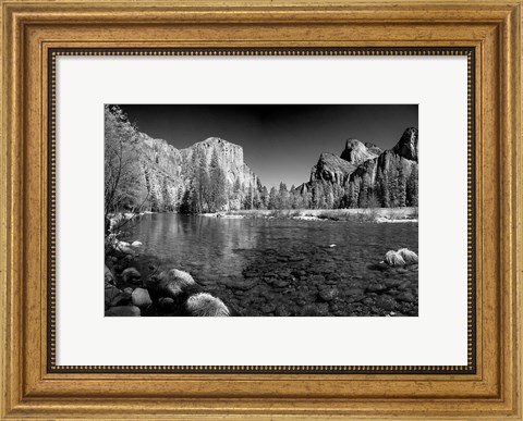 Framed California Yosemite Valley view from the bank of Merced River Print