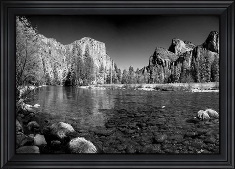Framed California Yosemite Valley view from the bank of Merced River Print