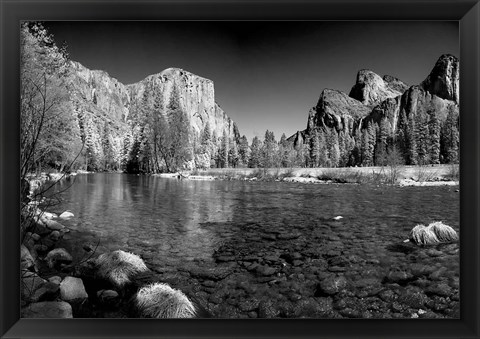 Framed California Yosemite Valley view from the bank of Merced River Print