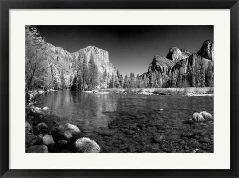 Framed California Yosemite Valley view from the bank of Merced River Print