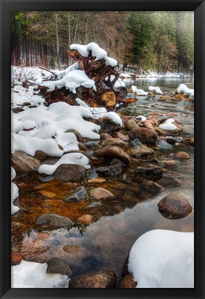 Framed Merced River Rocks, Yosemite, California Print