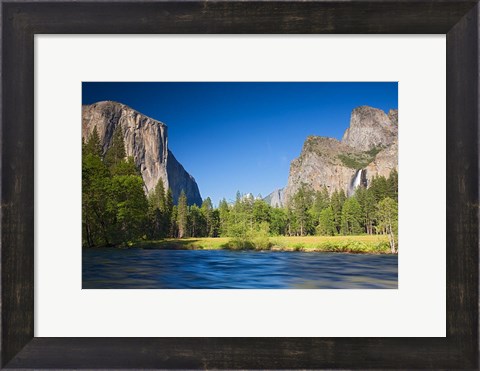 Framed Valley view with El Capitan, Cathedral Rocks, Bridalveil Falls, and Merced River Yosemite NP, CA Print
