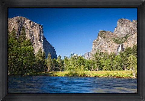 Framed Valley view with El Capitan, Cathedral Rocks, Bridalveil Falls, and Merced River Yosemite NP, CA Print
