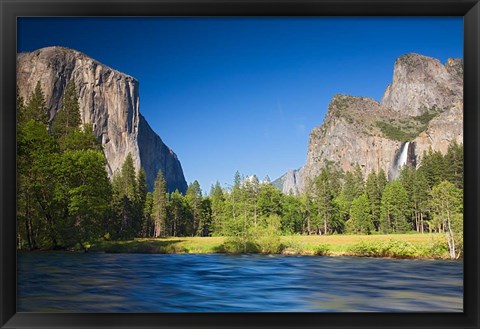 Framed Valley view with El Capitan, Cathedral Rocks, Bridalveil Falls, and Merced River Yosemite NP, CA Print