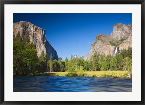 Framed Valley view with El Capitan, Cathedral Rocks, Bridalveil Falls, and Merced River Yosemite NP, CA Print