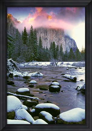 Framed Winter snow, Merced River Print