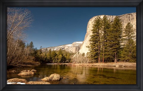 Framed El Capitan towers over Merced River, Yosemite, California Print