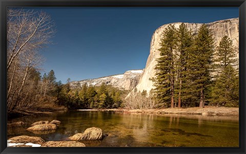 Framed El Capitan towers over Merced River, Yosemite, California Print