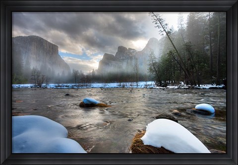 Framed Merced River, El Capitan in background, Yosemite, California Print