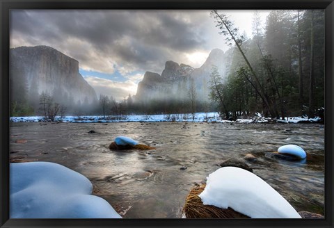 Framed Merced River, El Capitan in background, Yosemite, California Print