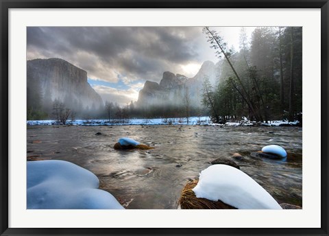 Framed Merced River, El Capitan in background, Yosemite, California Print