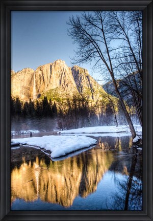 Framed Yosemite Falls reflection in Merced River, Yosemite, California Print