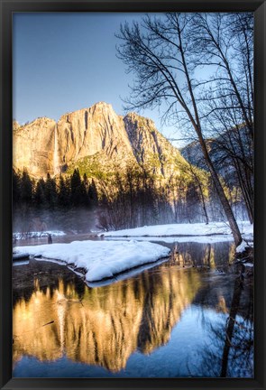 Framed Yosemite Falls reflection in Merced River, Yosemite, California Print