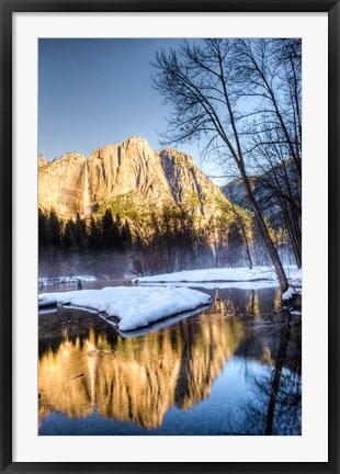 Framed Yosemite Falls reflection in Merced River, Yosemite, California Print