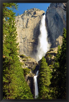 Framed Upper and Lower Yosemite Falls, Merced River, Yosemite NP, California Print