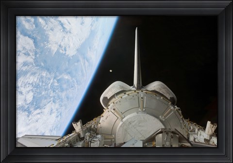 Framed Space Shuttle Discovery's Payload Bay Backdropped by Earth's Horizon Print