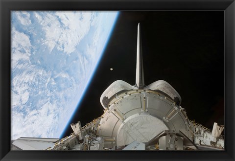 Framed Space Shuttle Discovery&#39;s Payload Bay Backdropped by Earth&#39;s Horizon Print