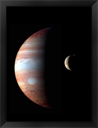 Framed Jupiter and its Volcanic Moon Lo Print