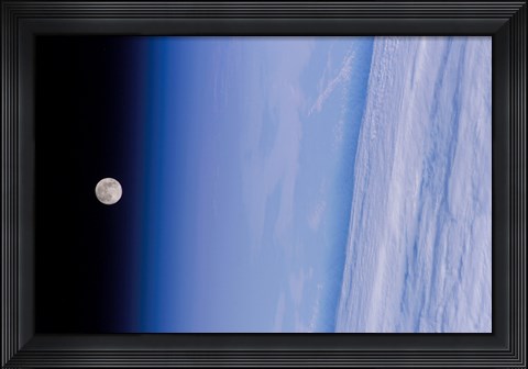 Framed Full Moon is Visible in this view Above Earth&#39;s Horizon and Airglow Print