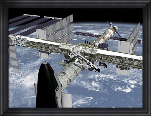 Framed Close up view of the Shuttle Docked to Node 2 of the International Space Station Print