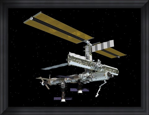 Framed Computer Generated View of the International Space Station against the Blackness of Space Print