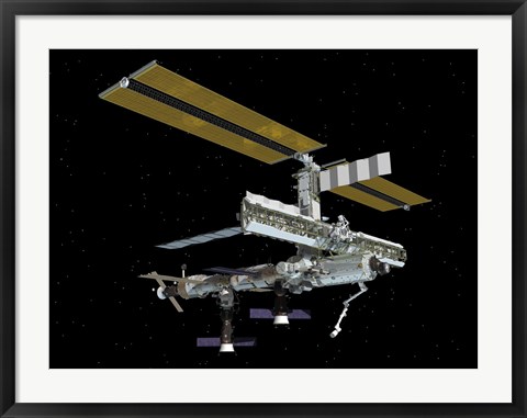 Framed Computer Generated View of the International Space Station against the Blackness of Space Print